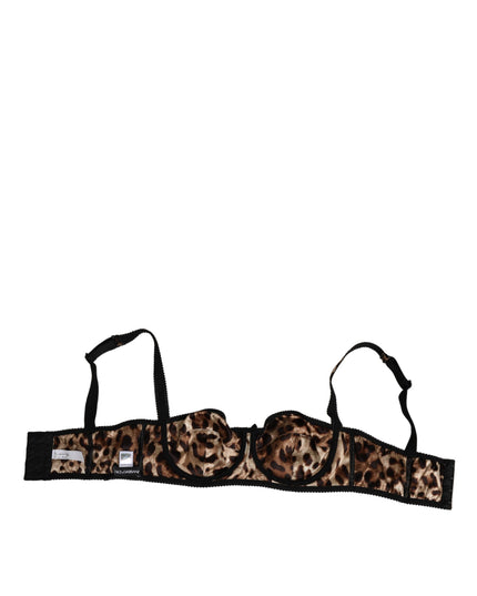 Dolce & Gabbana Brown Leopard Silk Balconnet Bra Underwear