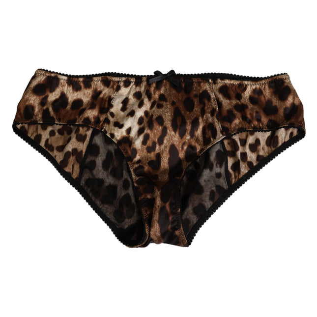 Dolce & Gabbana Brown Leopard Silk Mid Waist Panty Underwear