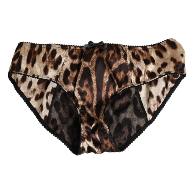 Dolce & Gabbana Brown Leopard Silk Mid Waist Panty Underwear