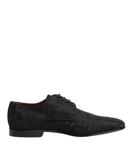Dolce & Gabbana Black Brocade Lace Up Derby Men Dress Shoes