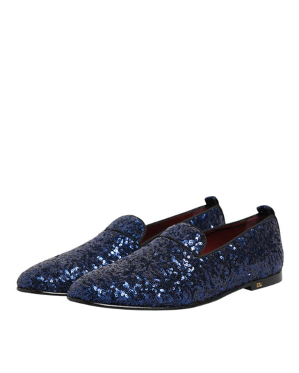 Dolce & Gabbana Blue Sequined Loafers Slippers Men Dress Shoes