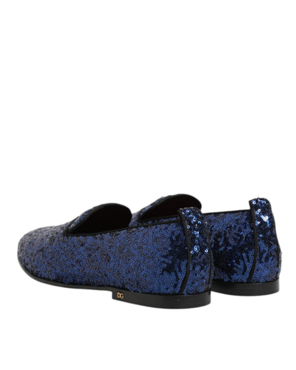 Dolce & Gabbana Blue Sequined Loafers Slippers Men Dress Shoes