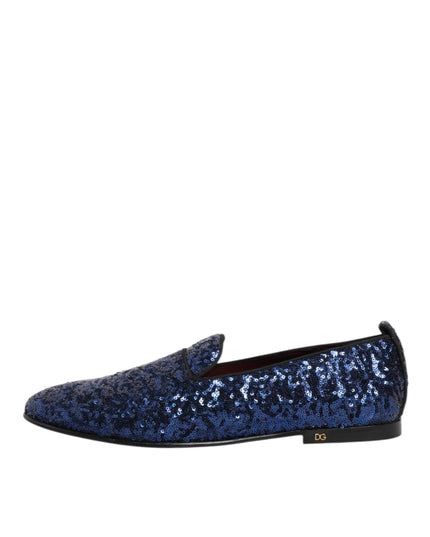 Dolce & Gabbana Blue Sequined Loafers Slippers Men Dress Shoes