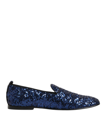 Dolce & Gabbana Blue Sequined Loafers Slippers Men Dress Shoes