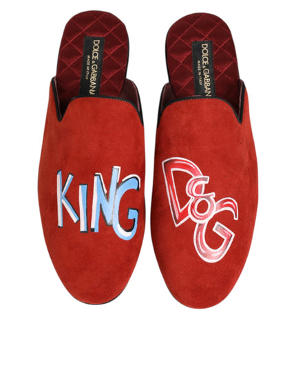 Dolce & Gabbana Red Suede DG King Men House Slippers Shoes