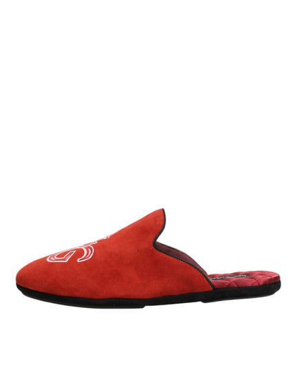 Dolce & Gabbana Red Suede DG King Men House Slippers Shoes