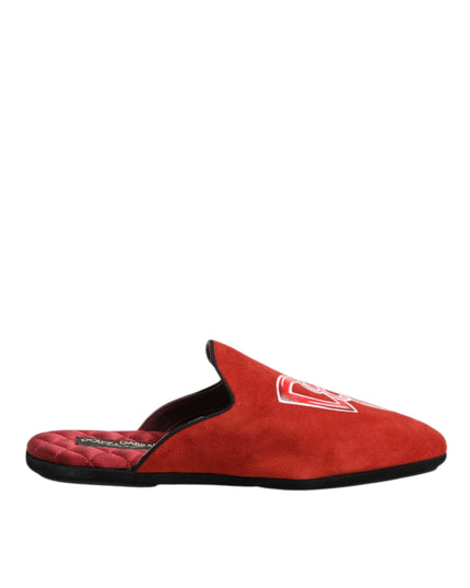Dolce & Gabbana Red Suede DG King Men House Slippers Shoes