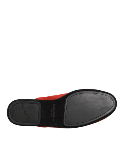 Dolce & Gabbana Red Suede DG King Men House Slippers Shoes