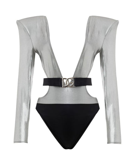 Dolce & Gabbana Gray Viscose One-Piece Swimsuit