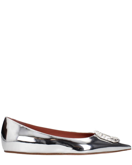 Amina Muaddi Gray Leather Ballet Flats