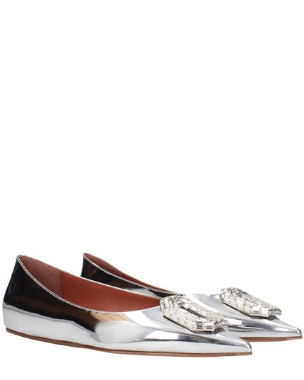 Amina Muaddi Gray Leather Ballet Flats