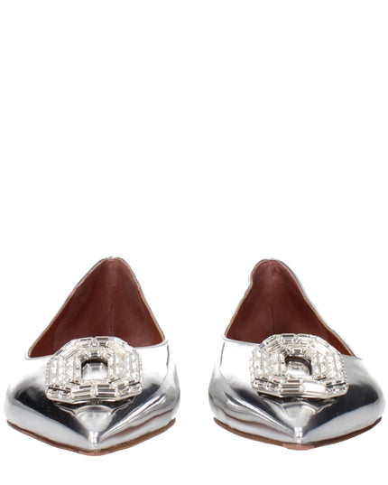 Amina Muaddi Gray Leather Ballet Flats