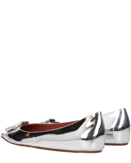 Amina Muaddi Gray Leather Ballet Flats
