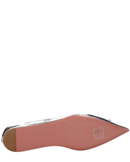 Amina Muaddi Gray Leather Ballet Flats