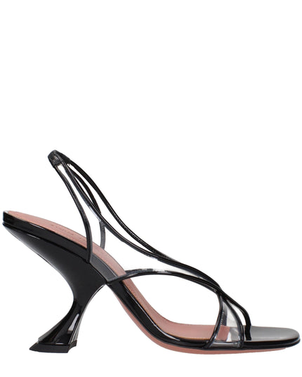 Amina Muaddi Black Leather Stiletto Heel Sandals