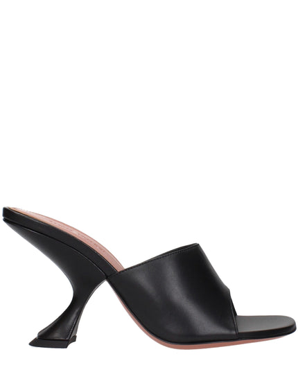 Amina Muaddi Black Leather Stiletto Heel Sandals