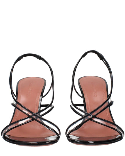 Amina Muaddi Black Leather Stiletto Heel Sandals