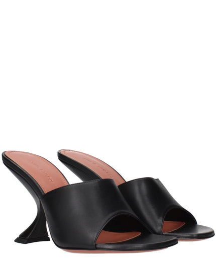 Amina Muaddi Black Leather Stiletto Heel Sandals