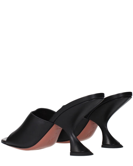Amina Muaddi Black Leather Stiletto Heel Sandals