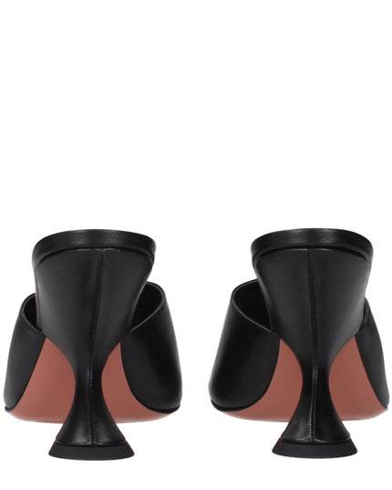 Amina Muaddi Black Leather Stiletto Heel Sandals