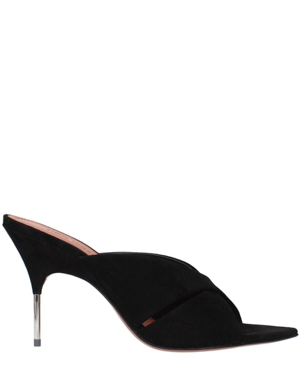 Amina Muaddi Black Leather Stiletto Heel Sandals