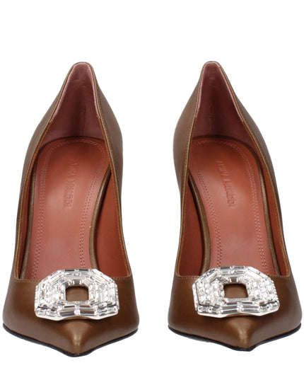 Amina Muaddi Brown Leather High Heel Pumps