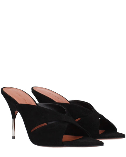 Amina Muaddi Black Leather Stiletto Heel Sandals