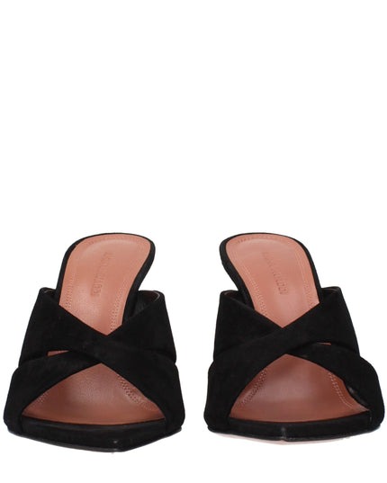 Amina Muaddi Black Leather Stiletto Heel Sandals