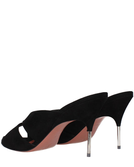 Amina Muaddi Black Leather Stiletto Heel Sandals