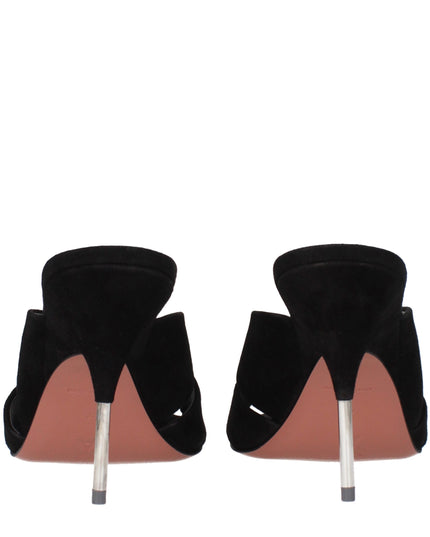 Amina Muaddi Black Leather Stiletto Heel Sandals