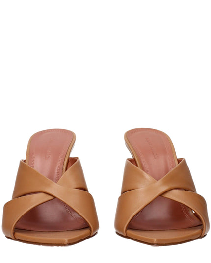 Amina Muaddi Brown Leather Stiletto Heel Sandals