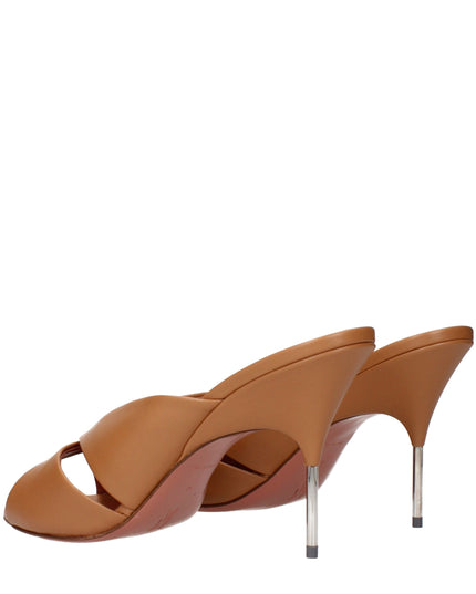 Amina Muaddi Brown Leather Stiletto Heel Sandals