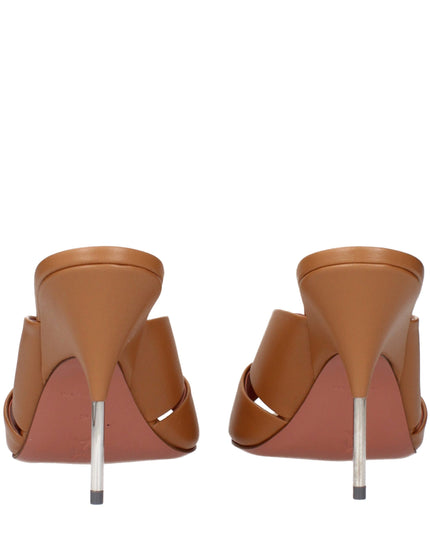 Amina Muaddi Brown Leather Stiletto Heel Sandals