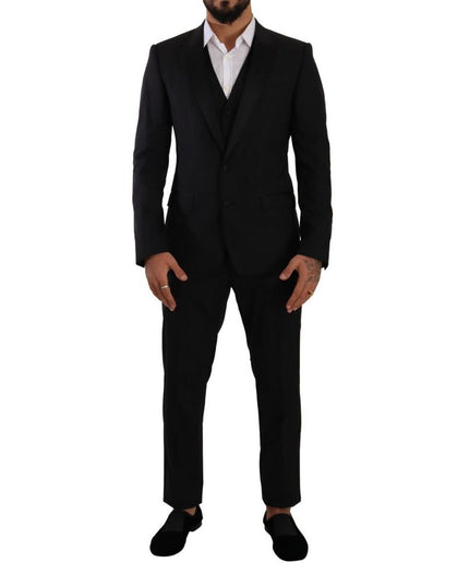 Dolce & Gabbana Black Wool Three-Piece Suit