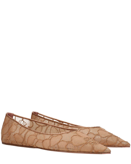 Amina Muaddi Beige Fabric Ballet Flats
