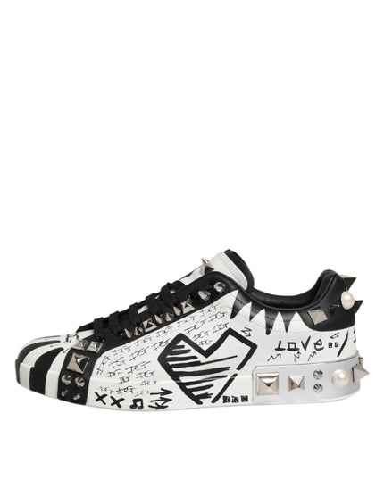 Dolce & Gabbana White Portofino Studded Men Sneakers Shoes