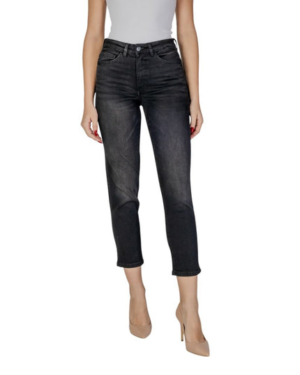 ICHI Black Cotton Mom Jeans