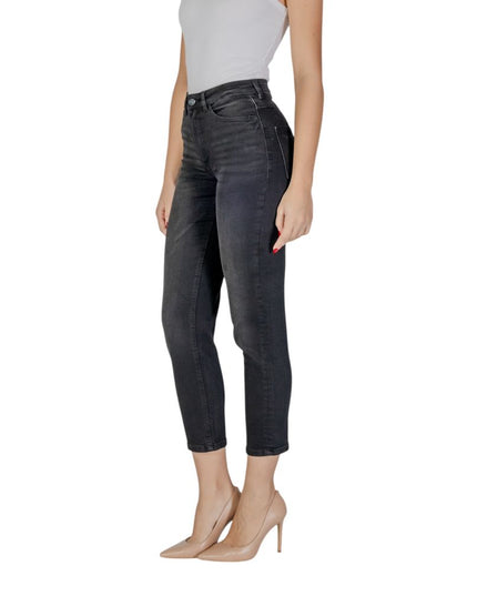 ICHI Black Cotton Mom Jeans