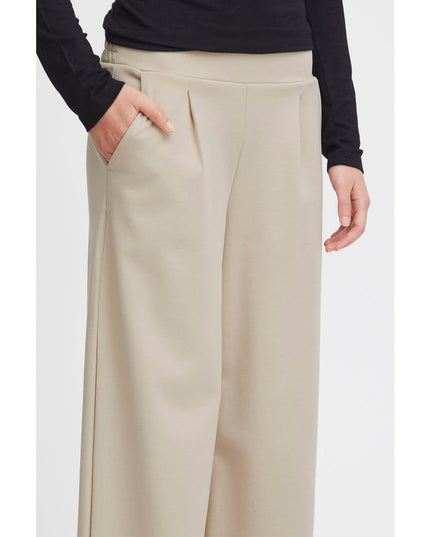 ICHI Beige Recycled Polyurethane Casual Pants