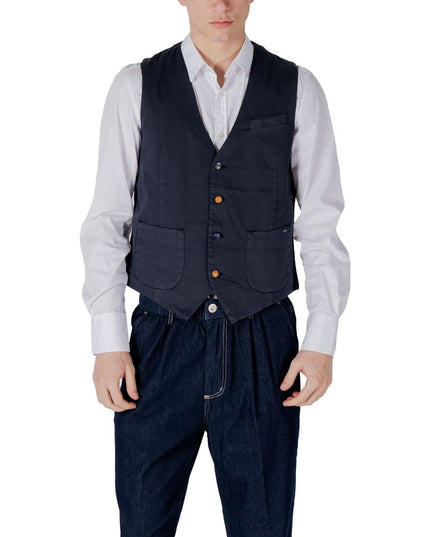 Gianni Lupo Blue Cotton Waistcoat