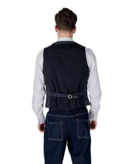 Gianni Lupo Blue Cotton Waistcoat
