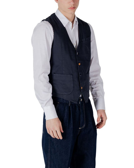 Gianni Lupo Blue Cotton Waistcoat