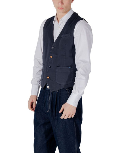 Gianni Lupo Blue Cotton Waistcoat