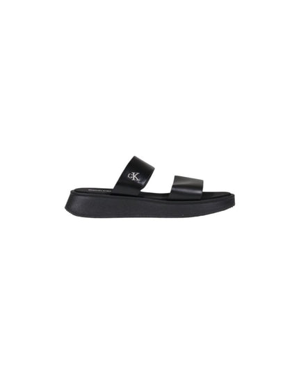 Calvin Klein Jeans Black Leather Flat Sandals