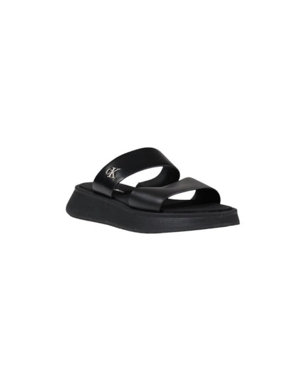Calvin Klein Jeans Black Leather Flat Sandals