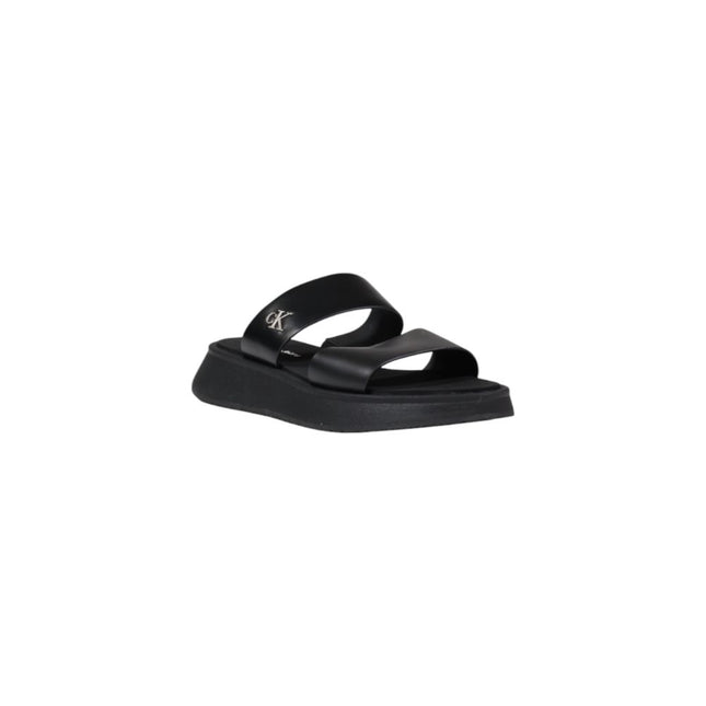 Calvin Klein Jeans Black Leather Flat Sandals