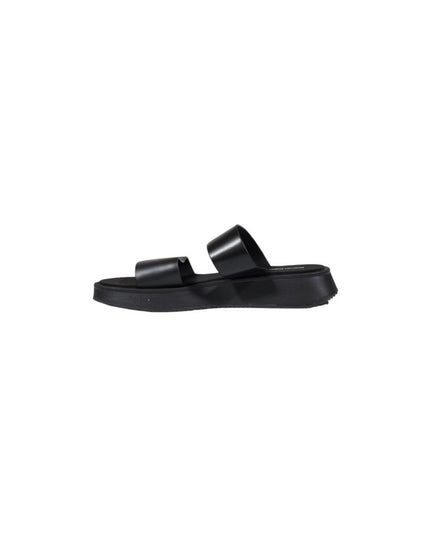 Calvin Klein Jeans Black Leather Flat Sandals