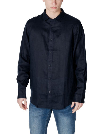 Armani Exchange Blue Linen Dress Shirt