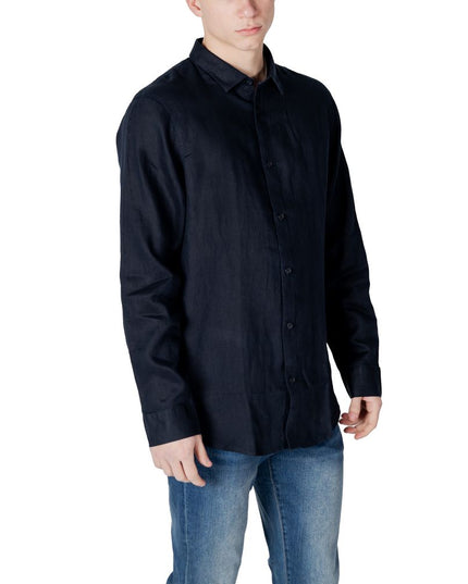 Armani Exchange Blue Linen Dress Shirt