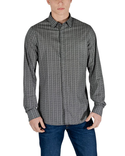 Armani Exchange Black Cotton Pattern Shirt